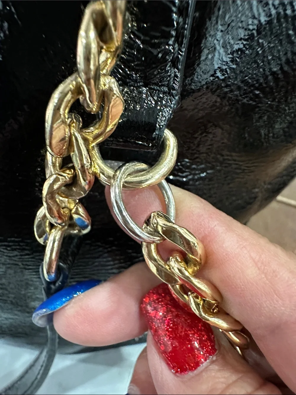 Michael Kors Black Patent Tote with Gold Chain Charm